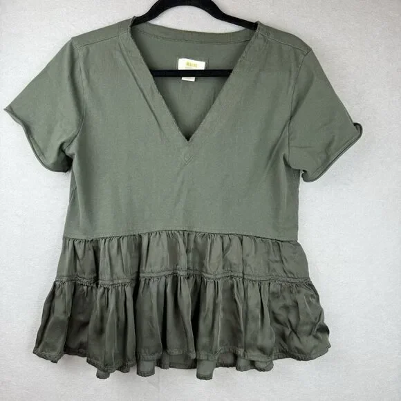 Maeve Anthropologie Women's Forest Green Louisa Tiered Top Size Small - Picture 1 of 7